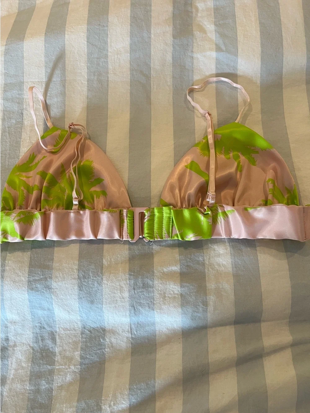 AFRM Frieda Satin Pink & Lime Green Palm-Print Bra Bralette